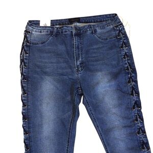 American Bazi 2X High Rise Skinny Jeans Lace Up Sides Blue Stretch Denim NWT